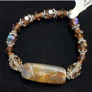 M. Fredric Agate Stone Stretch Bracelet Faceted Aurora Crystal Beads Boho NWT